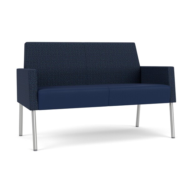 Lesro Mystic Lounge Reception Loveseat, Silver, RF Blueberry Back, MD Ink Seat, RF Blueberry Arm Panels ML1501 - main